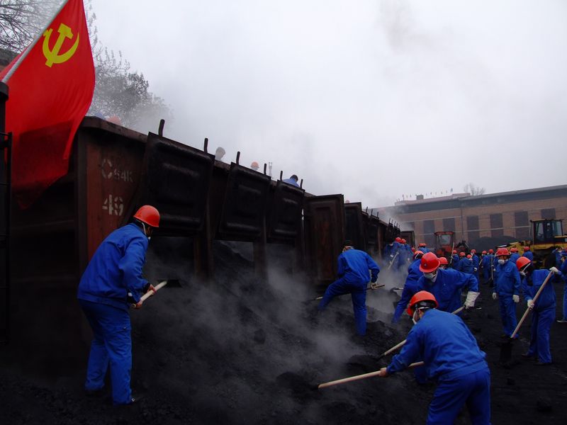 2月10日，中鋁貴州分公司及碳素廠部分黨員正爭(zhēng)先恐后卸車石油焦。